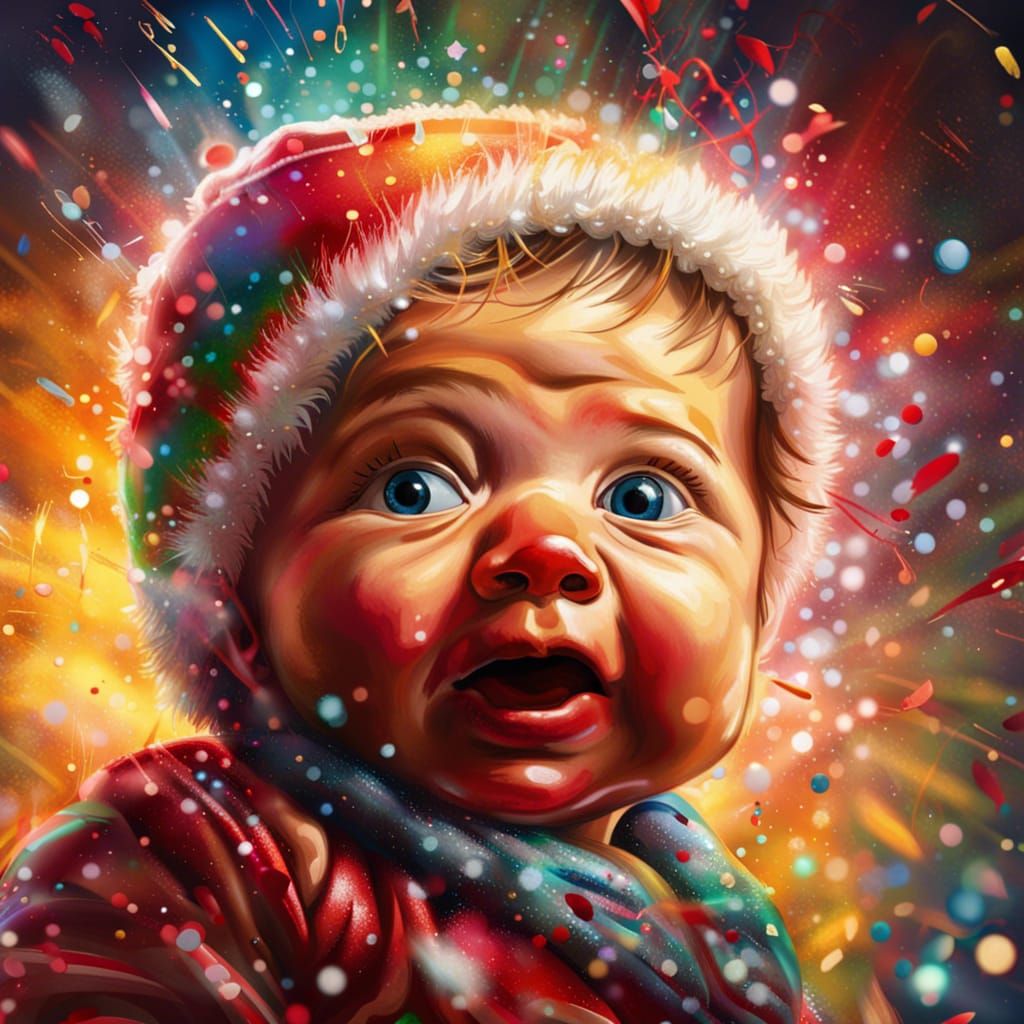 Hyperrealistic Baby's First Christmas: Splash Art