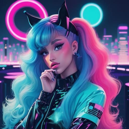 Retro-Futuristic Neon Illustration of a Pop Star