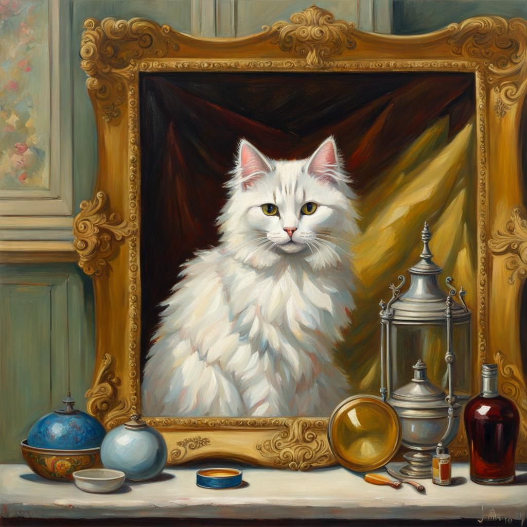 Victorian Cat Portrait in Oil Painting Style