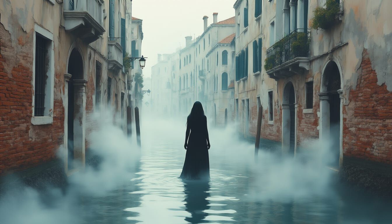 Woman in Venice Mist: Surreal Digital Art