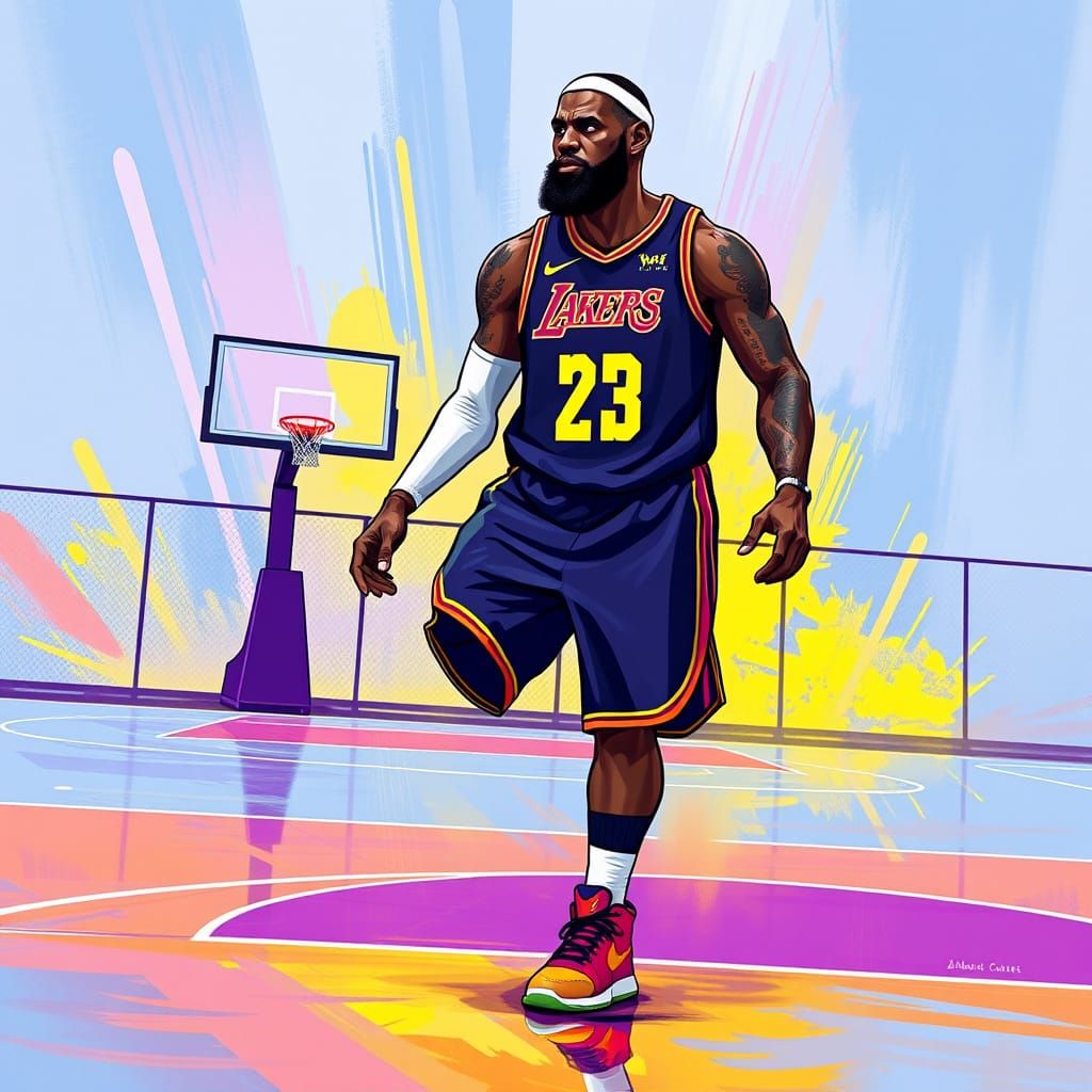 Lebron James Digital Art Portrait on Court