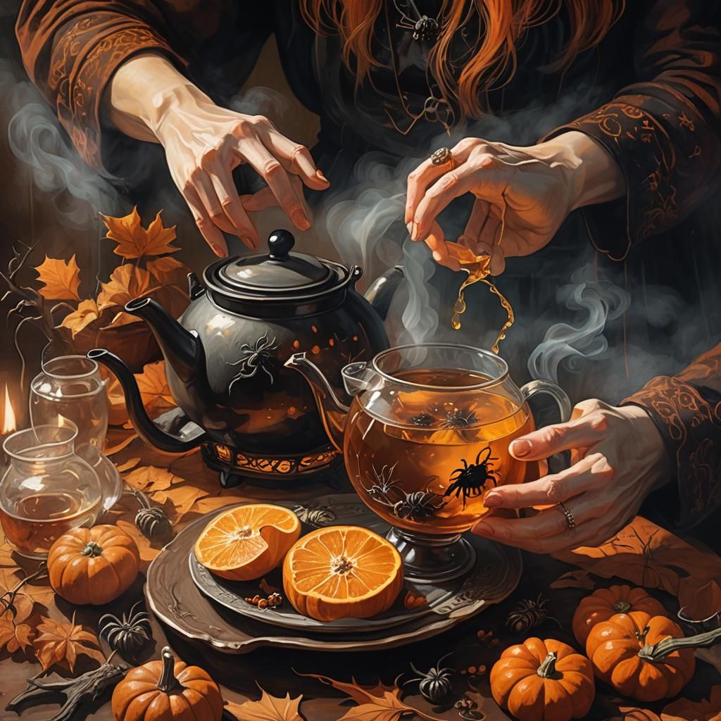 Bewitching Halloween Tea Party in Glass Teapot