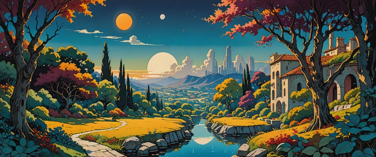 Utopian Sci-Fi Colony in Watercolor Style