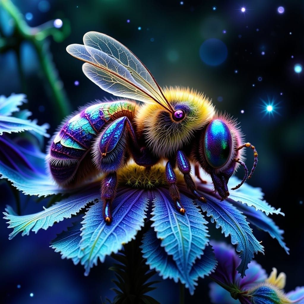 Cartoon Bee Sleeping in Starry Galaxy, Alcohol Ink