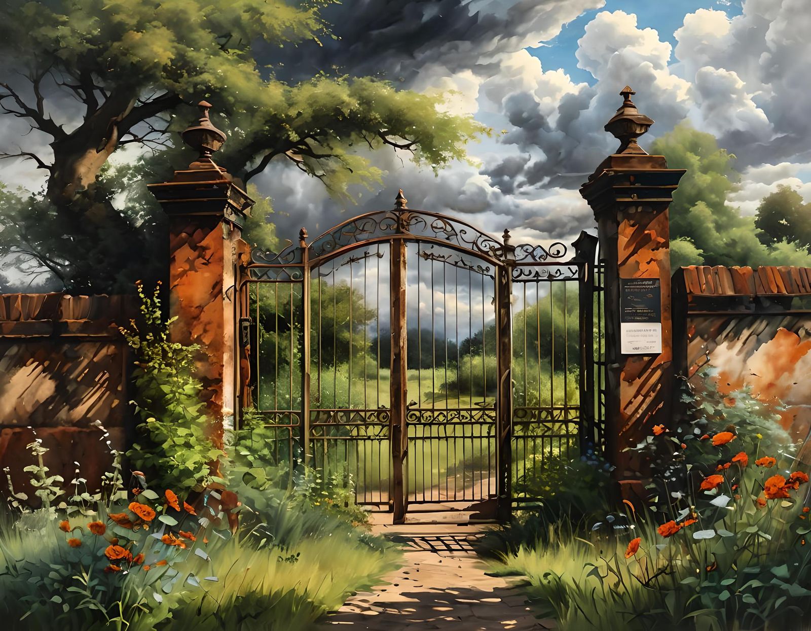 Weathered Gate to Abandoned Garden: Oil Painting