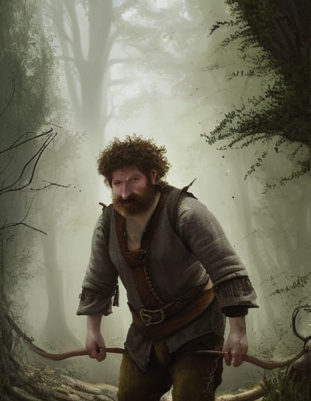 Halfling Hobbit Druid in Overalls, Dark Fantasy Art