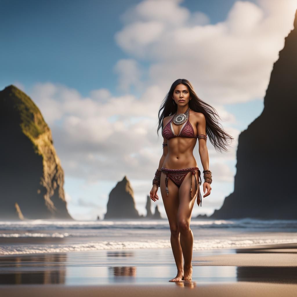 Native American Girl on Cannon Beach: Fantasy Art