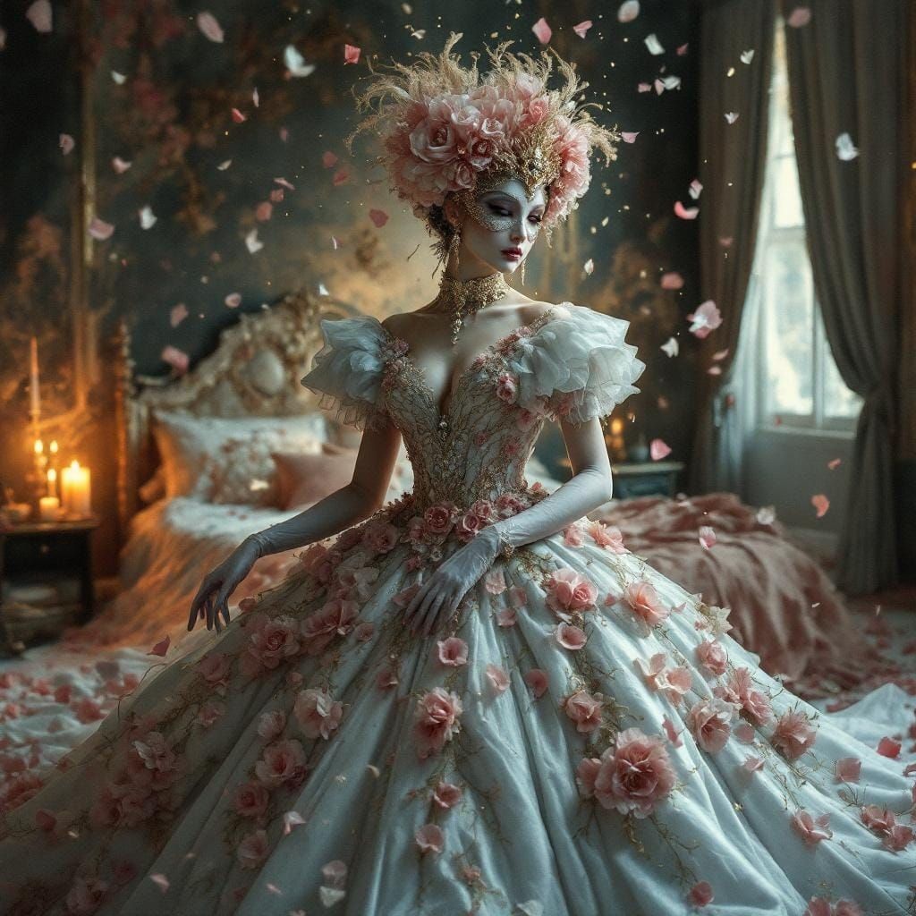 Baroque Woman in Gown with Jeweled Mask