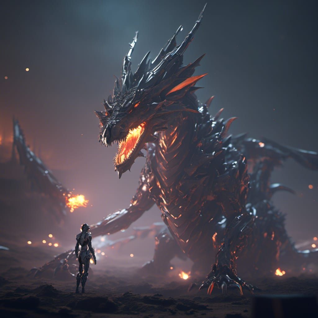 Epic Fire Dragon Mech in Sci-Fi Style