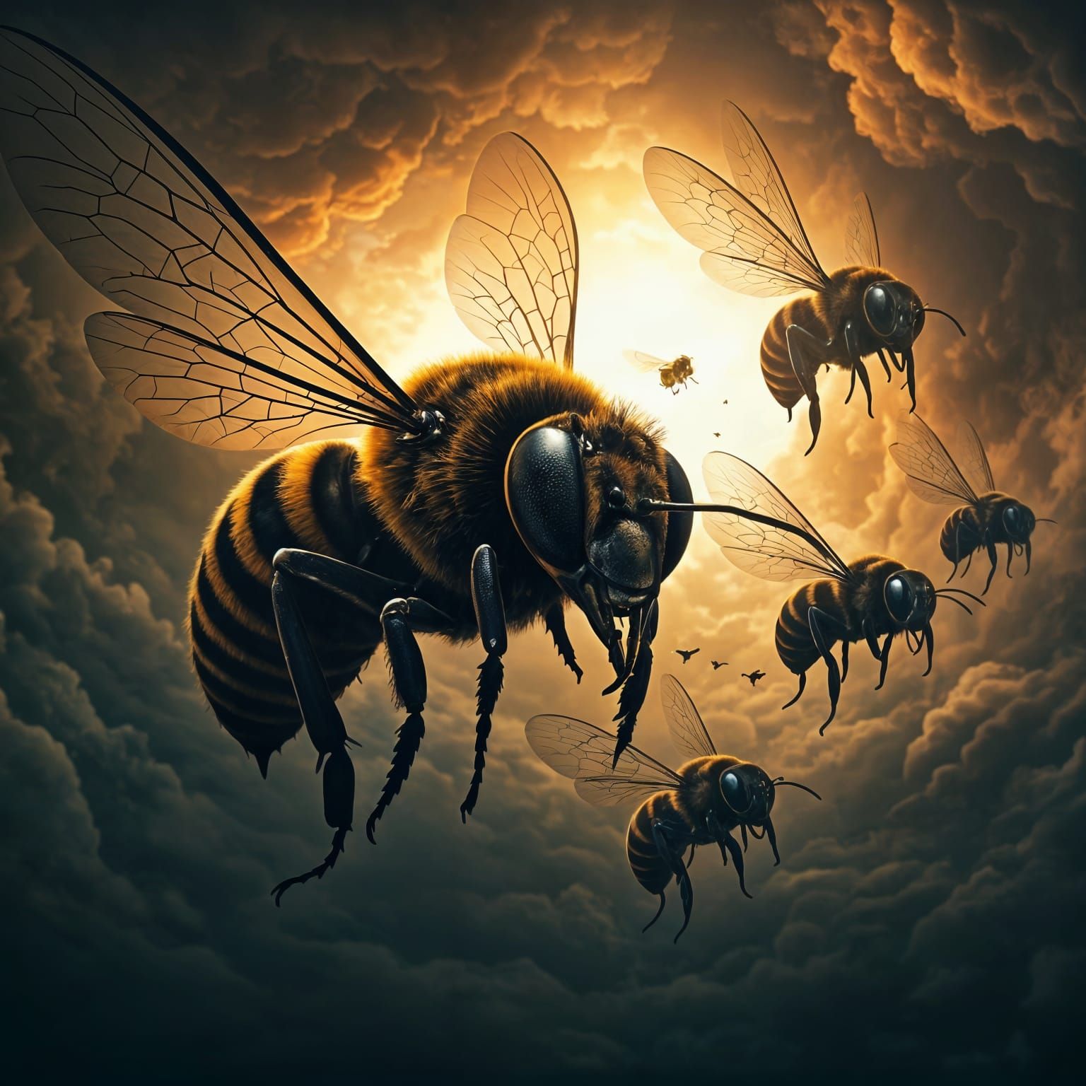 Colossal Golden Bees Fill the Sky