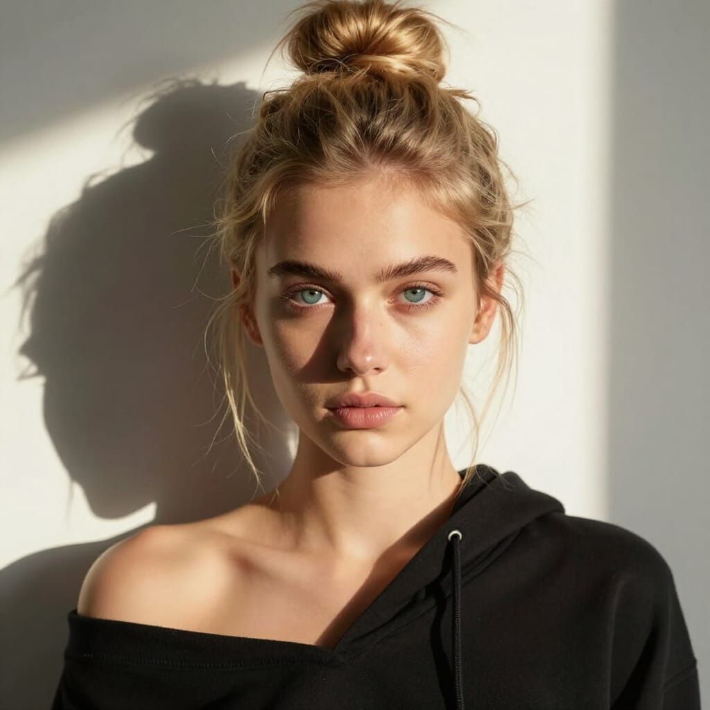 Cinematic Golden Hour Portrait of Woman with Sharp Shadows