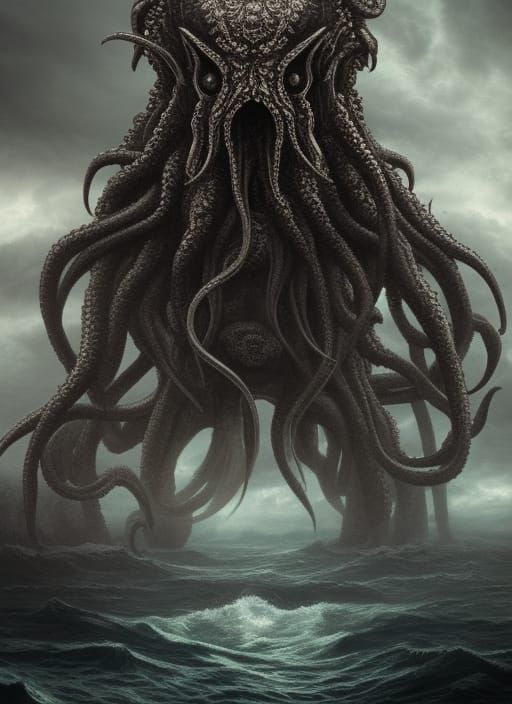 Cthulhu Rises from the Ocean in Digital Painting