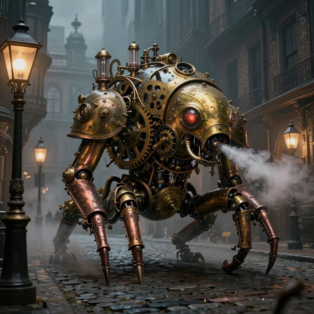 Steampunk Tardigrade Automaton in Victorian City