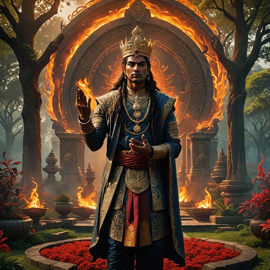 King Ambarisha and the Fiery Demon: Digital Art