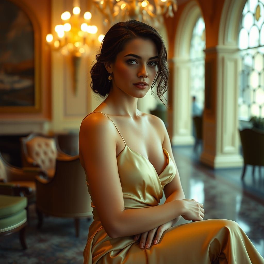 Elegant Woman in Luxurious Setting, Cinematic Film Style