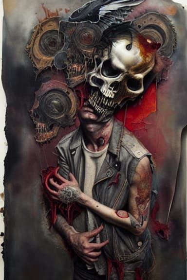 Grotesque Death Head Logo in Mixed Media Style