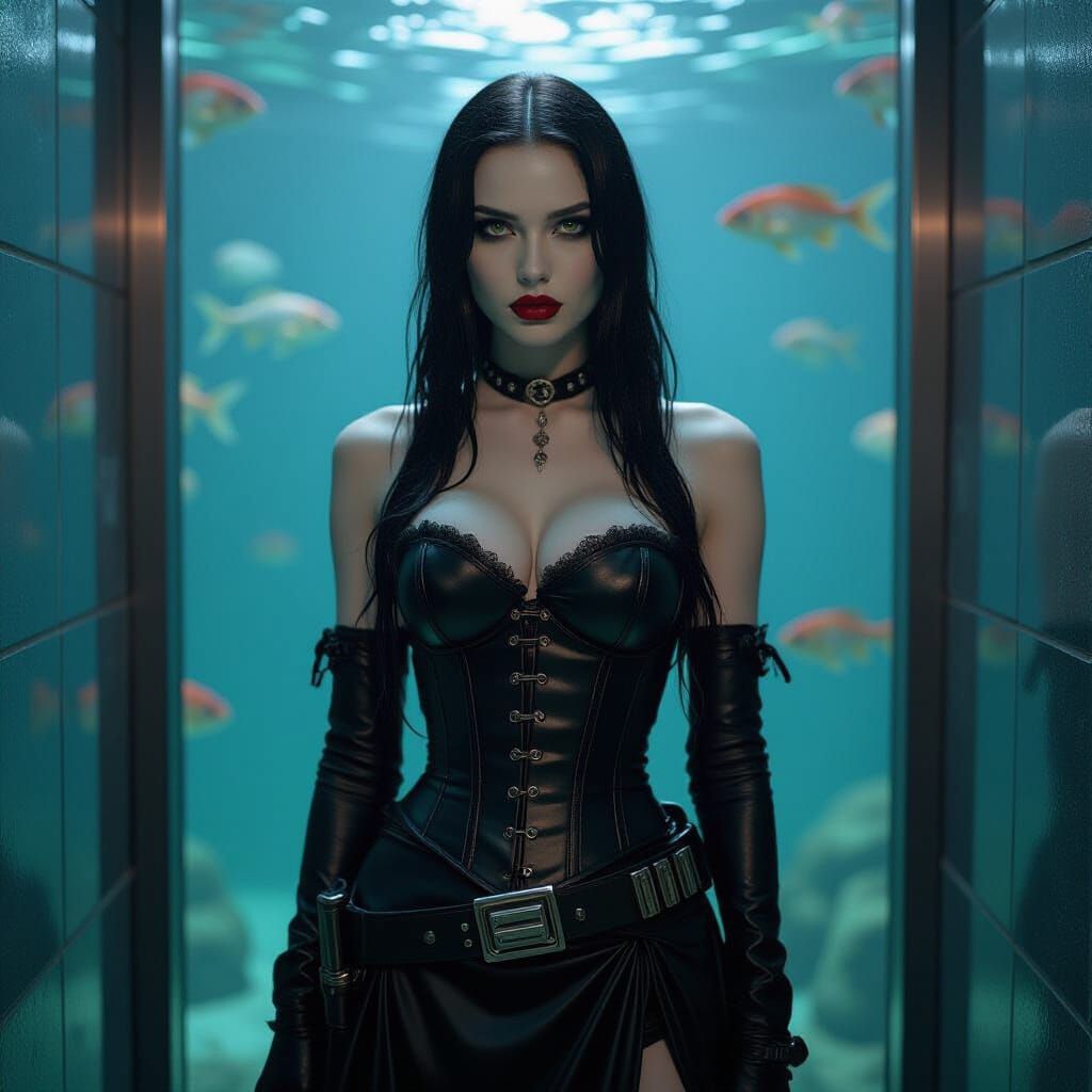 Gothic Woman in Leather Corset with Vintage Style