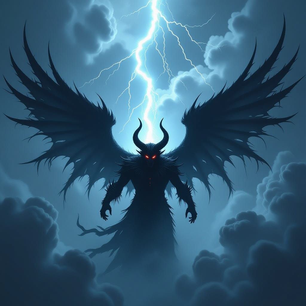 Electric Demon Struck by Turbulent Lightning Bolt in Abstrac...