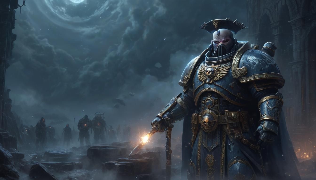 Ethereal Space Marine Portrait in Eerie Fantasy Setting