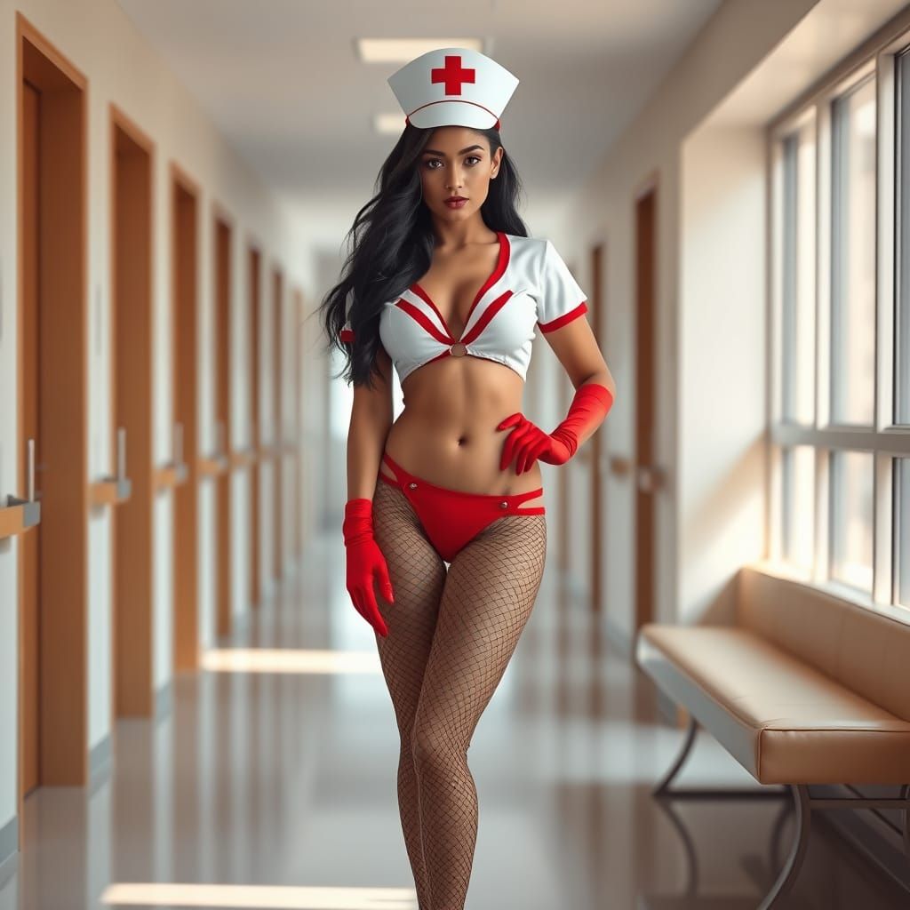 Provocative Nurse in Hospital Hallway