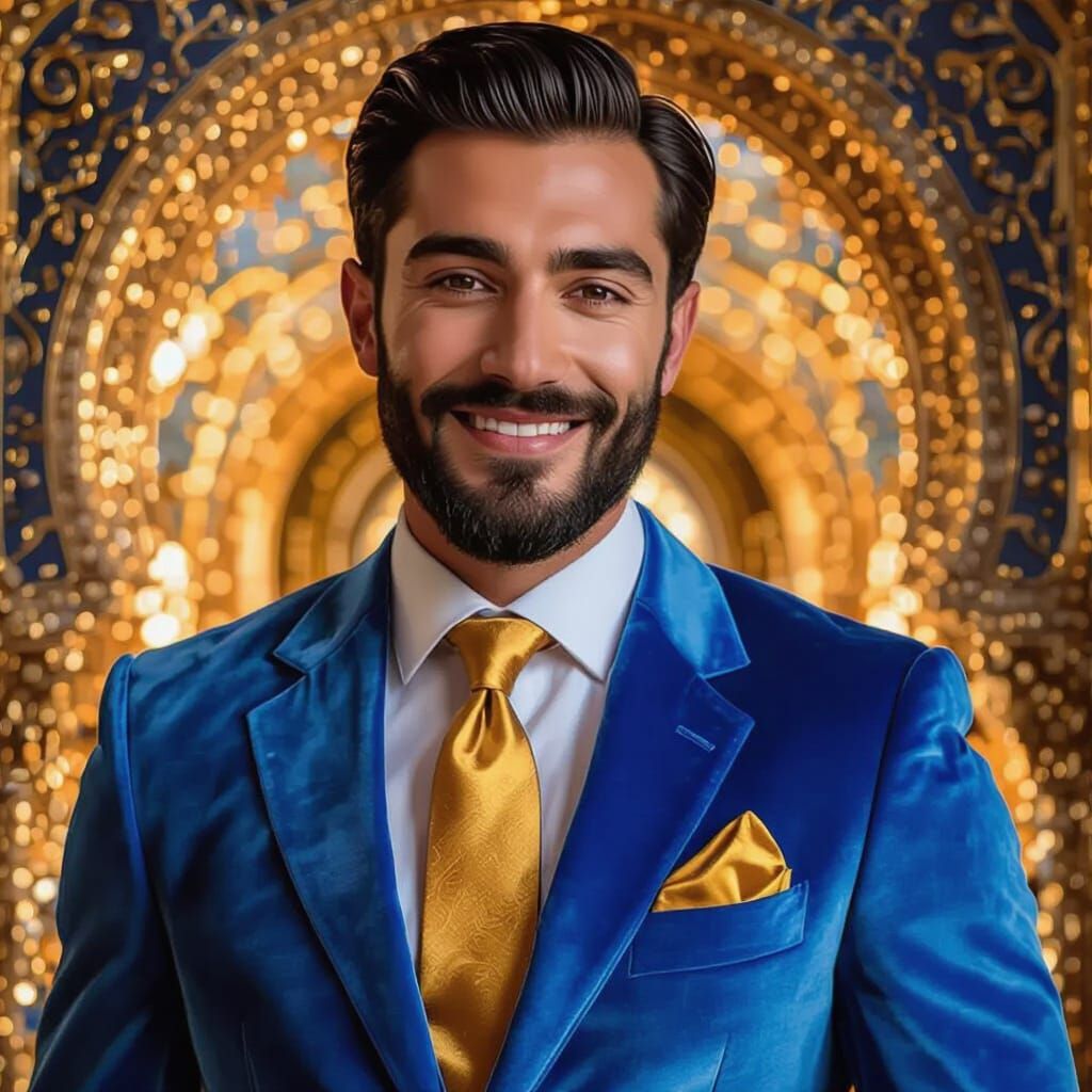 Photorealistic Portrait of Man in Velvet Suit