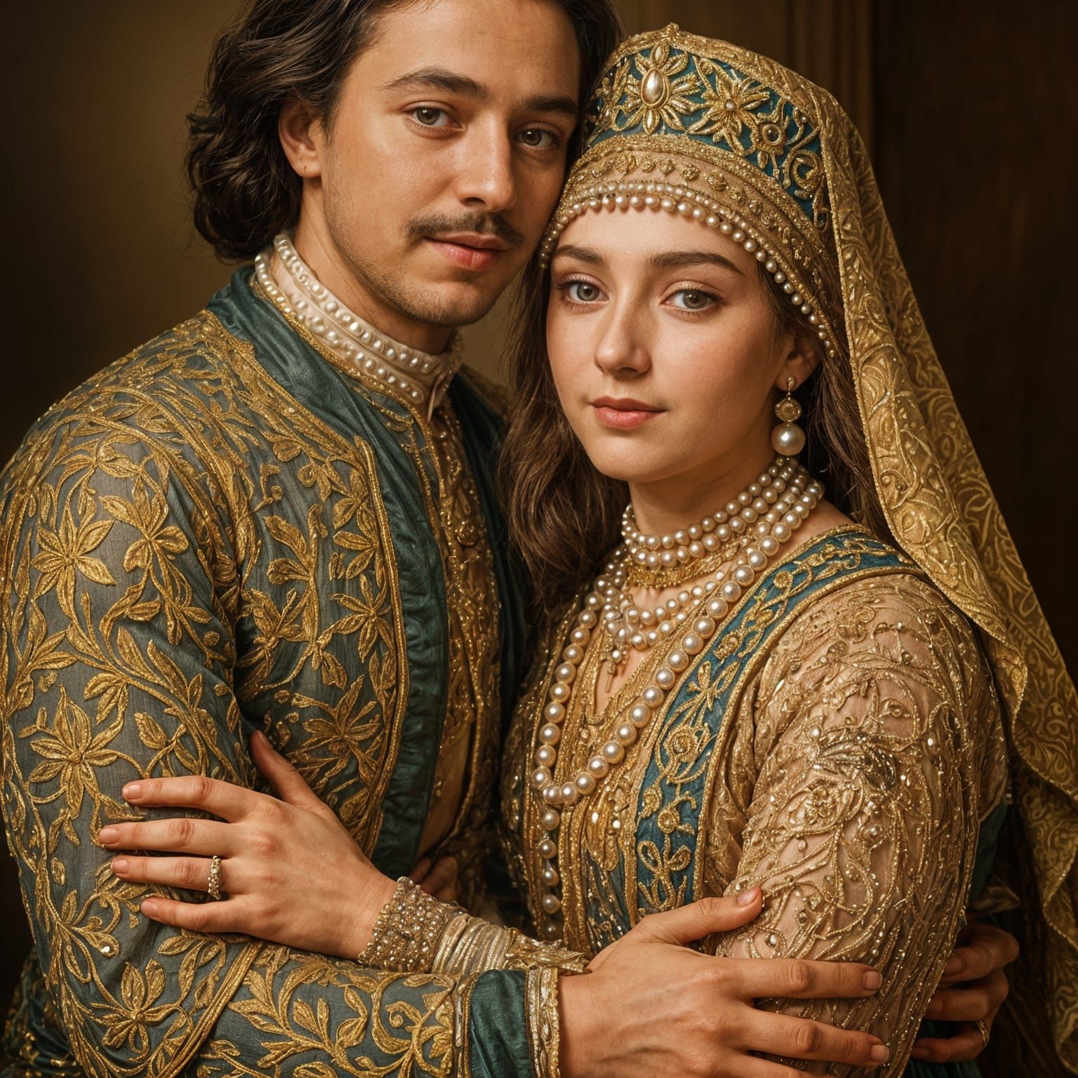 Peter the Great Embraces Eudoxia in Traditional Attire