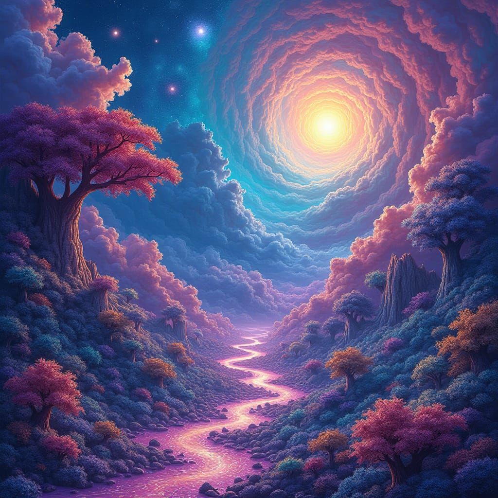 Holographic Astral Cosmic Illustration in Pablo Amaringo's S...