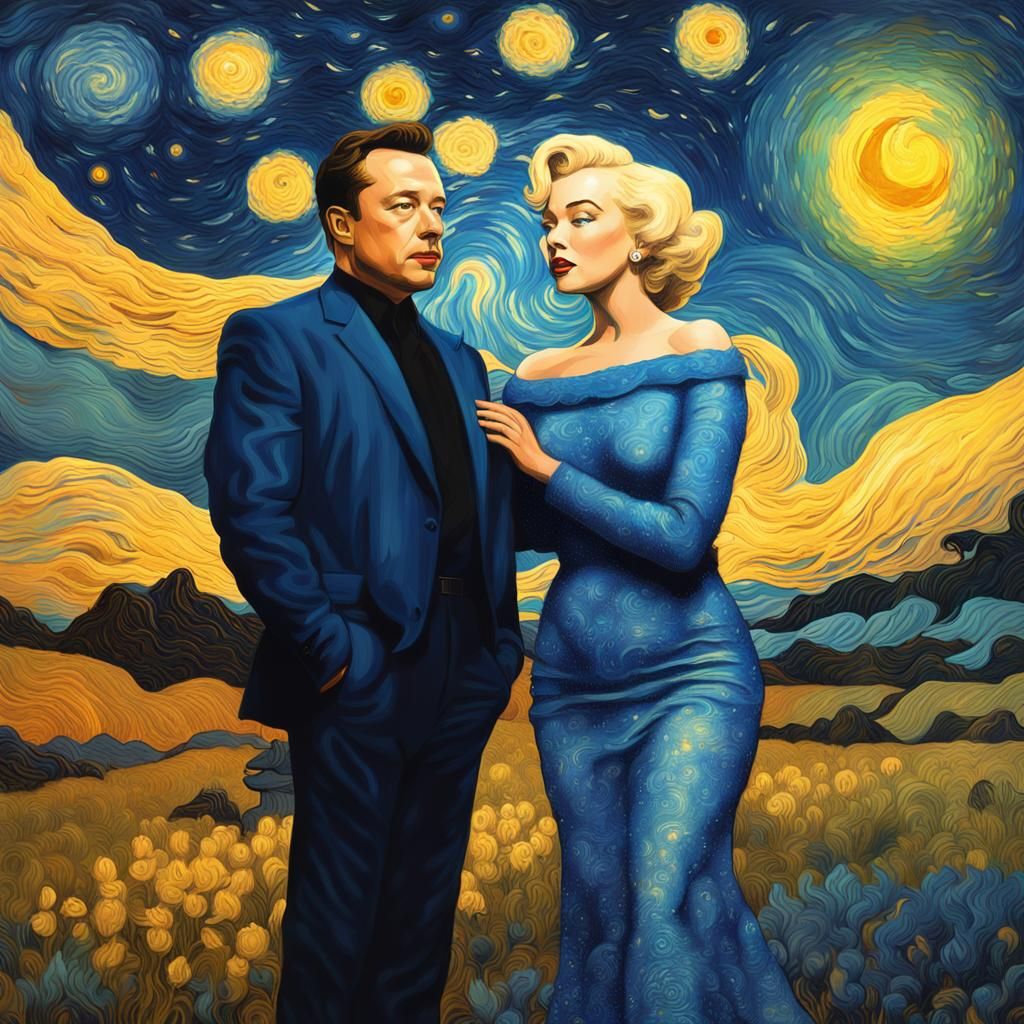 Marilyn and Elon in Van Gogh's Starry Night