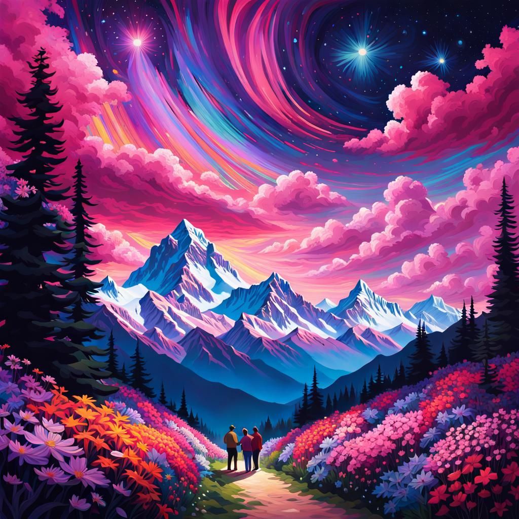 Mount Everest Floral Dreamscape in Van Gogh Style