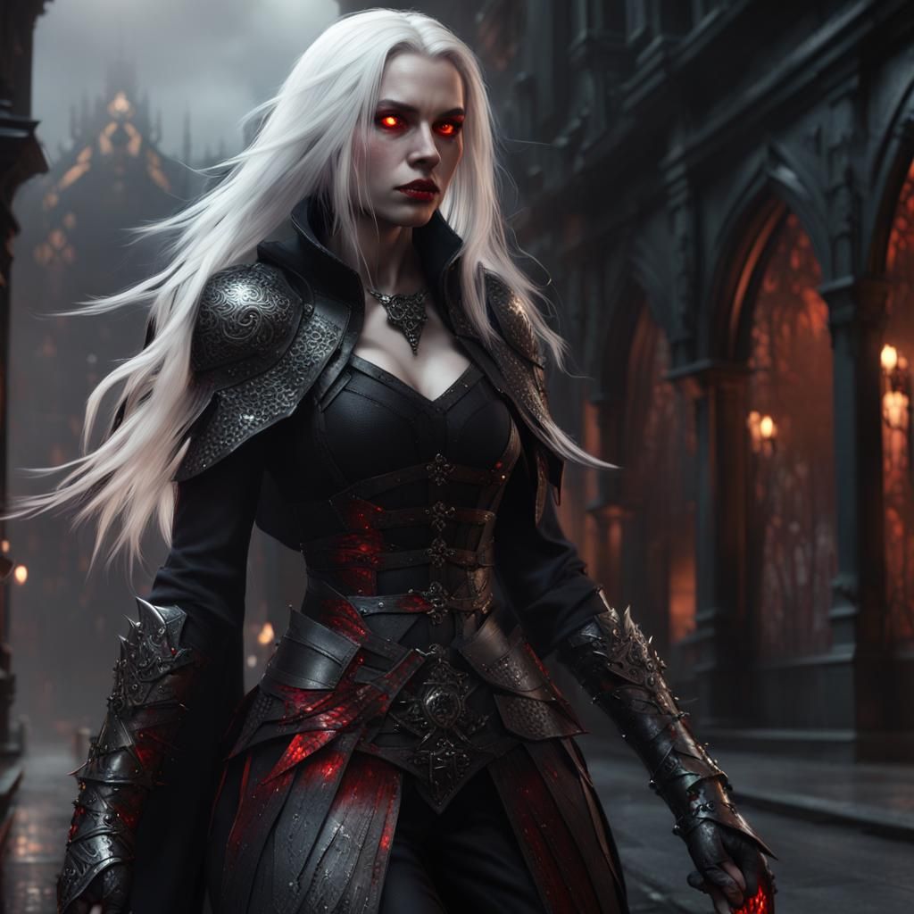 Vampire Lawkeeper Patrolling Dark City in Fantasy Art