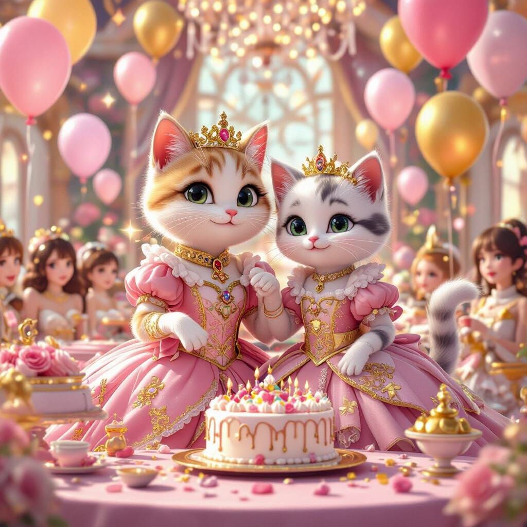 Cats Celebrate Birthday in Anime Style
