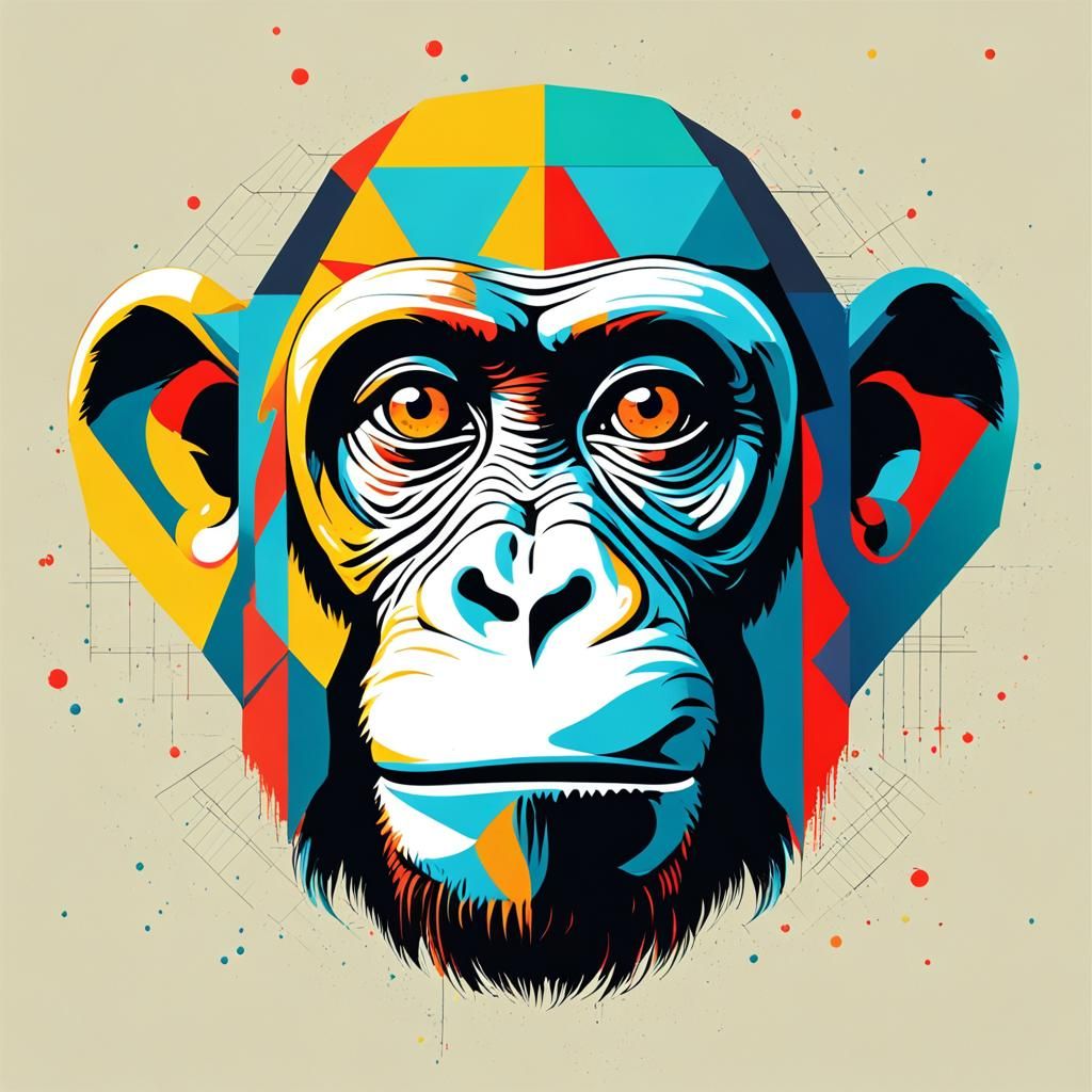 Pop Art Monkey in Geometric Bauhaus Style