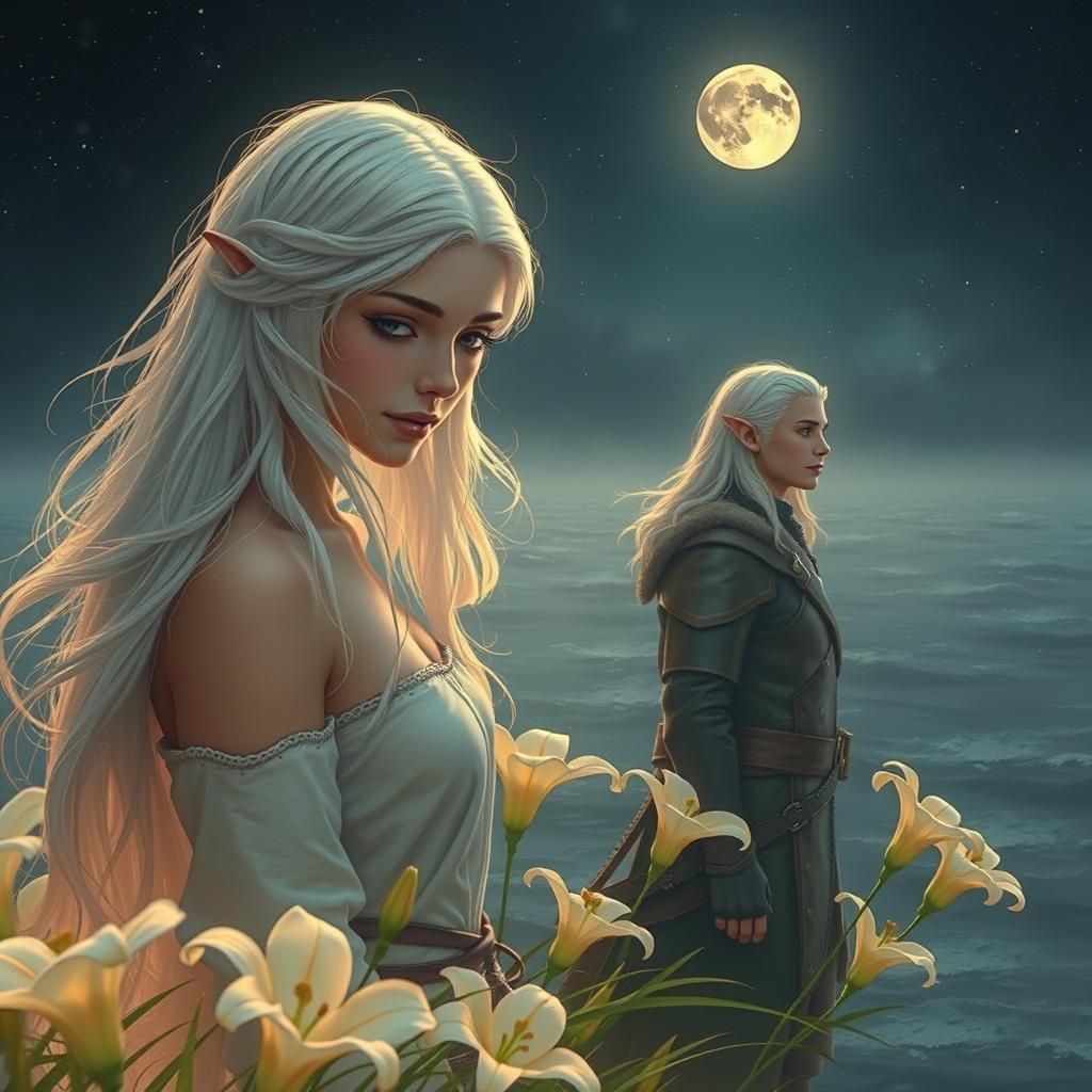 Moodboard of Woman, Elf, and Ocean Elements