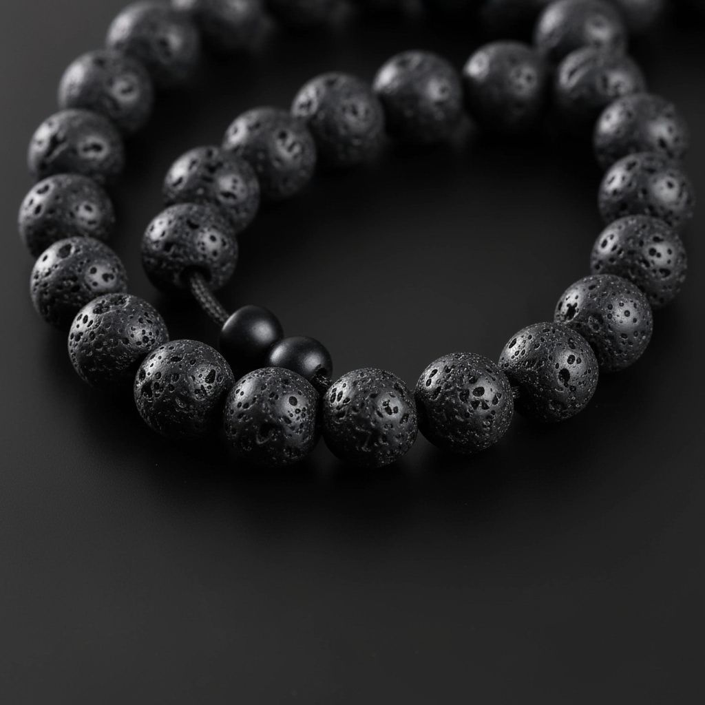 Matte Black Lava Beads on Dark Background