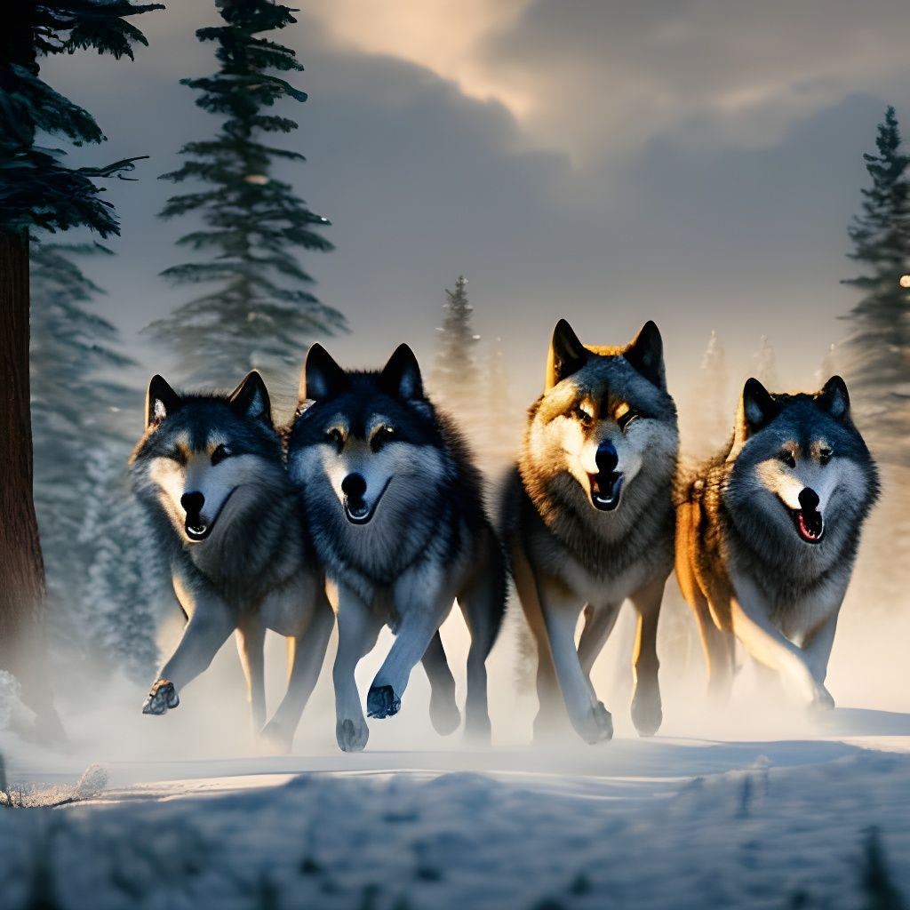 A Pack Of Running Wolves