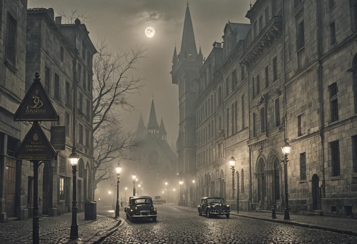 Dark Gothic Car Parked on Cobblestone Street
