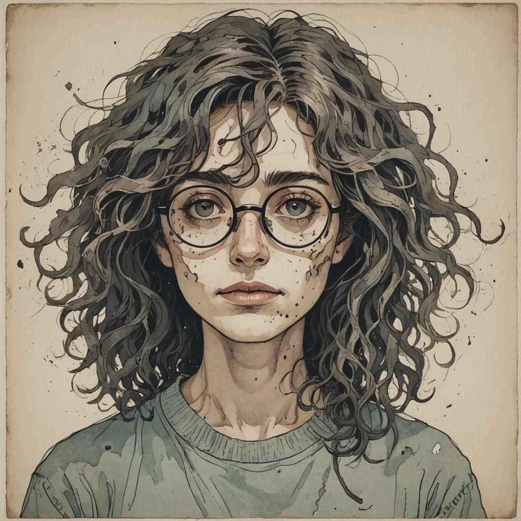 Wavy-Haired Woman with Glasses: Broken Soul