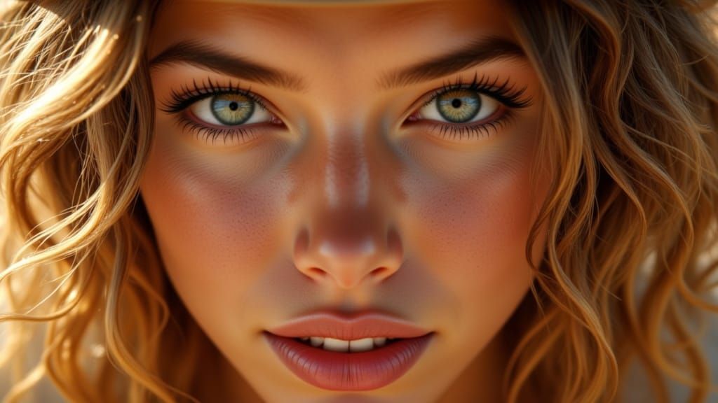 Intimate Close-Up of Woman with Blond Hair and Soulful Gaze