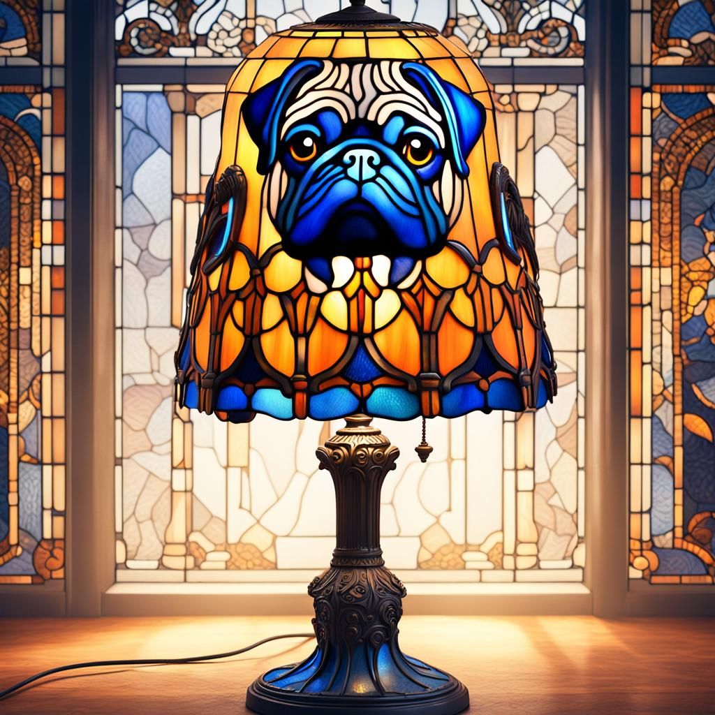 Pug Tiffany Lamp: Dreamlike Fantasy Concept Art