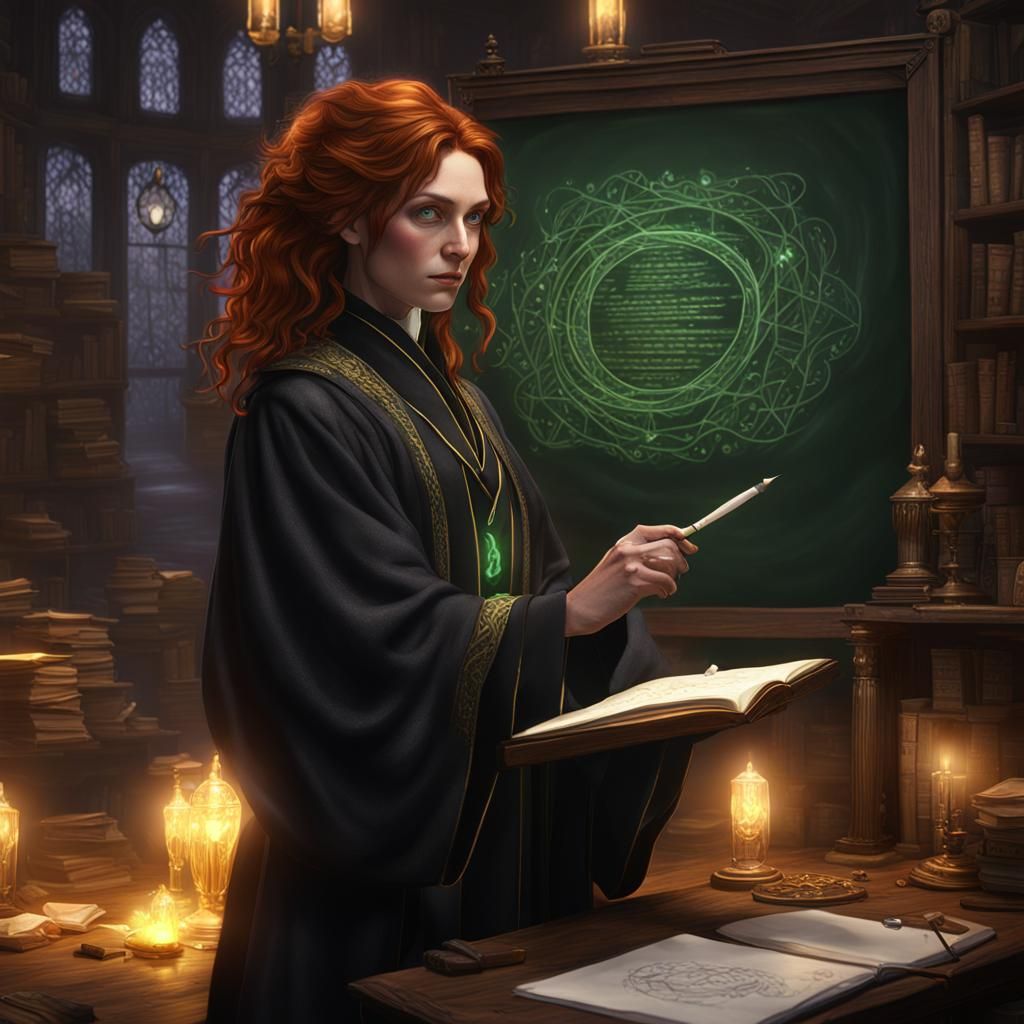 Auburn Haired Professor Writes on Magical Chalkboard