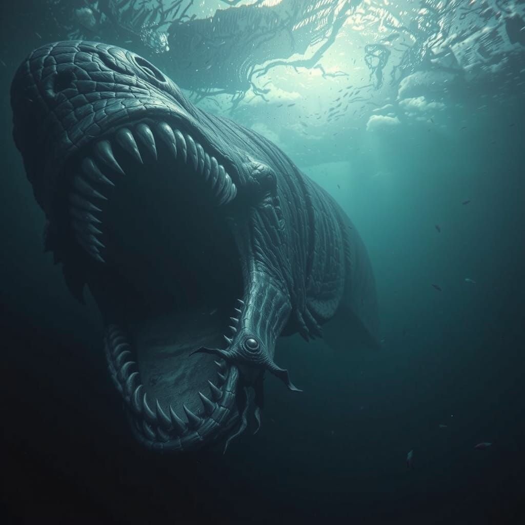 Nightmarish Sea Monster in Dark Surrealist Style