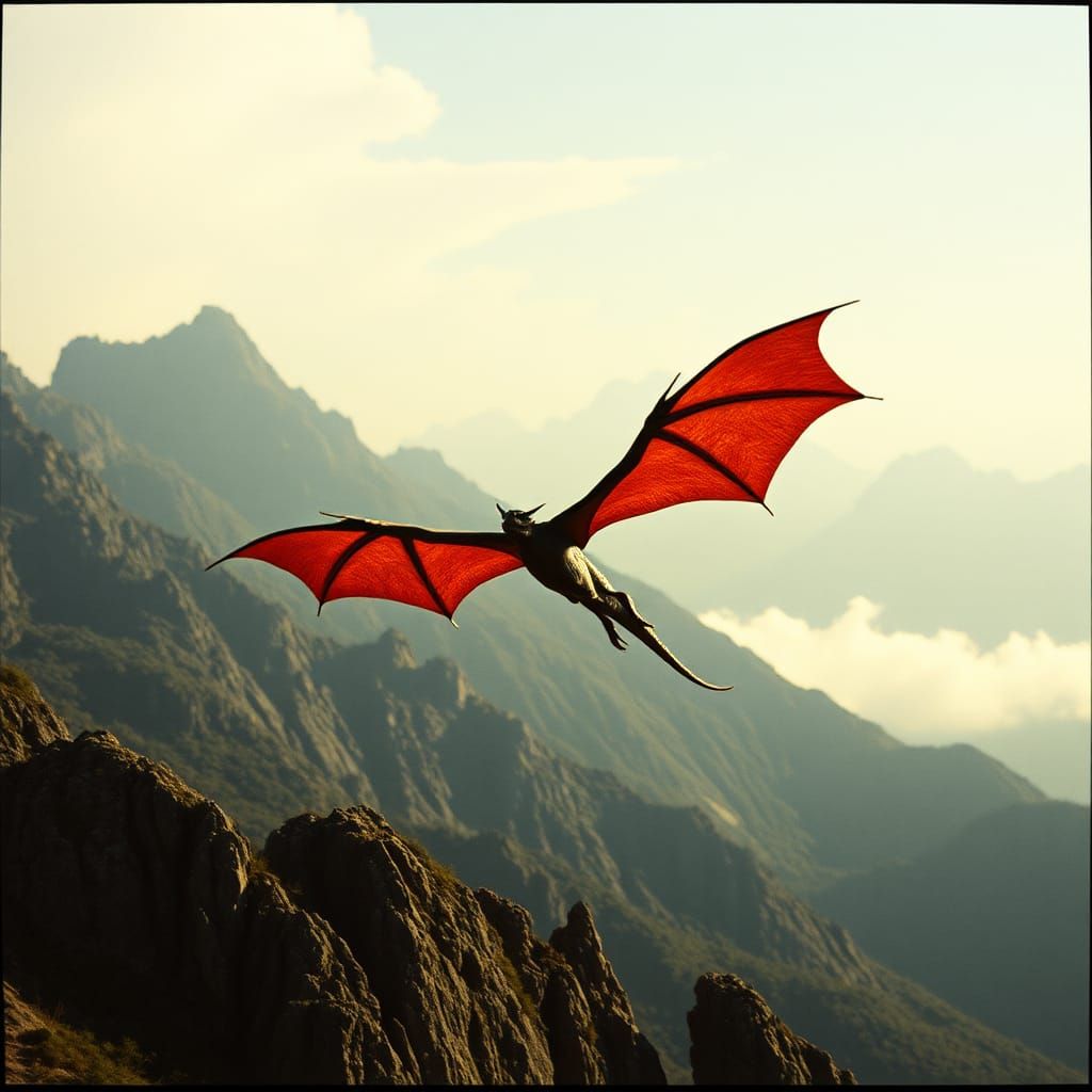 Cinematic Dragon Flight Over Mountain Landscape