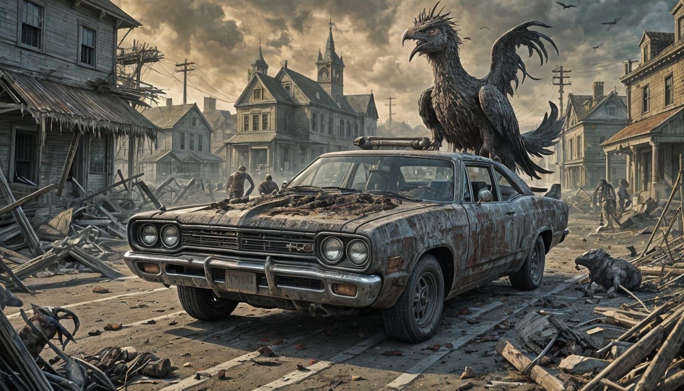 Zombie Apocalypse Plymouth Roadrunner in Horror Style
