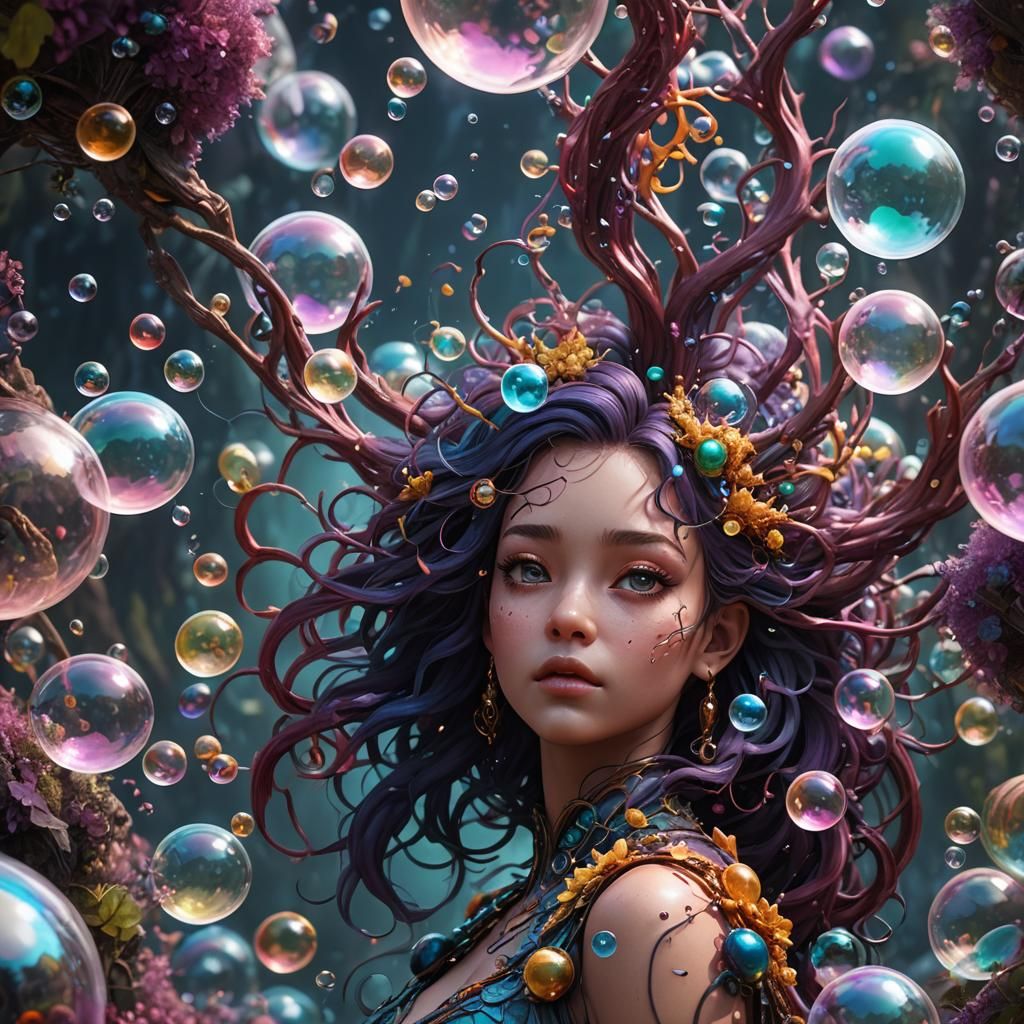 Fantastical Bubble Nymph in Detailed Matte Painting