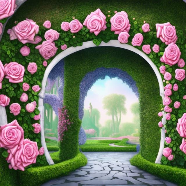 Surreal Fairytale Garden Arch in Detailed Surrealism