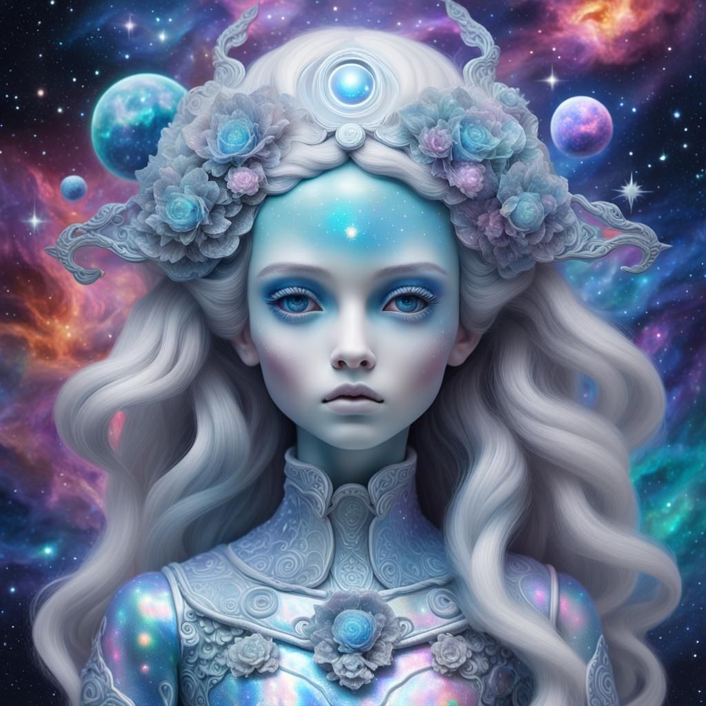 Porcelain Nebula Doll in Cosmic Illustration