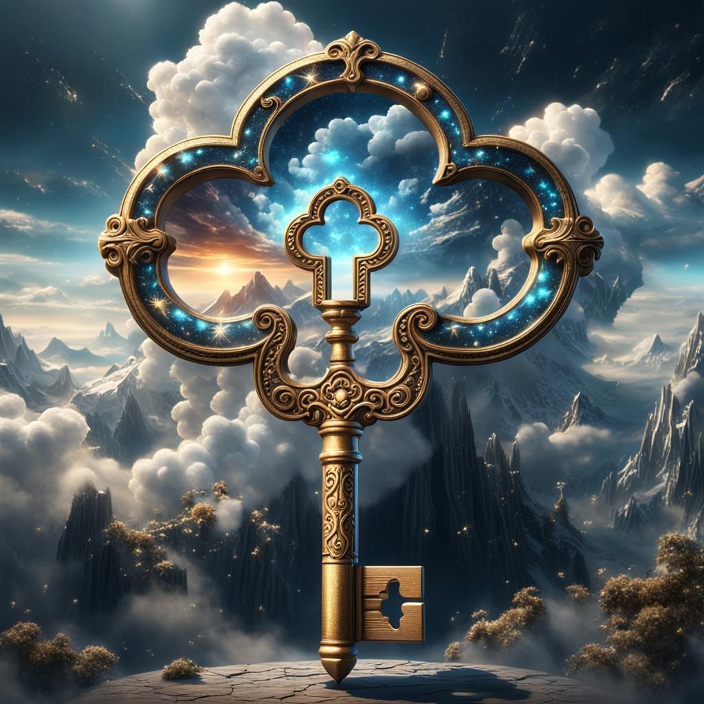 Key Made of Clouds with Sparkles