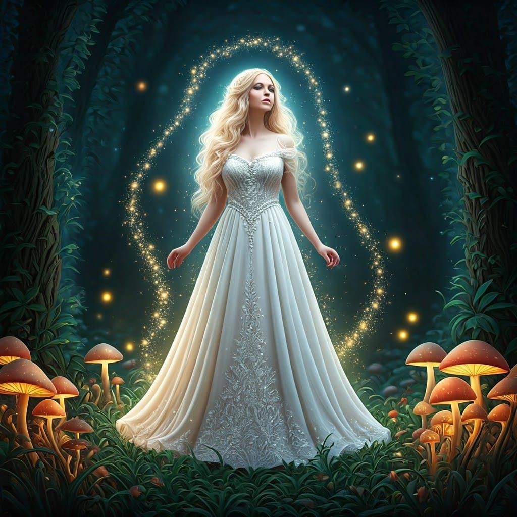 Mystical Woman in Dreamlike Forest, Ethereal Art