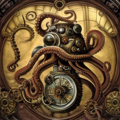 Steampunk Octopus in Industrial Dreamscape