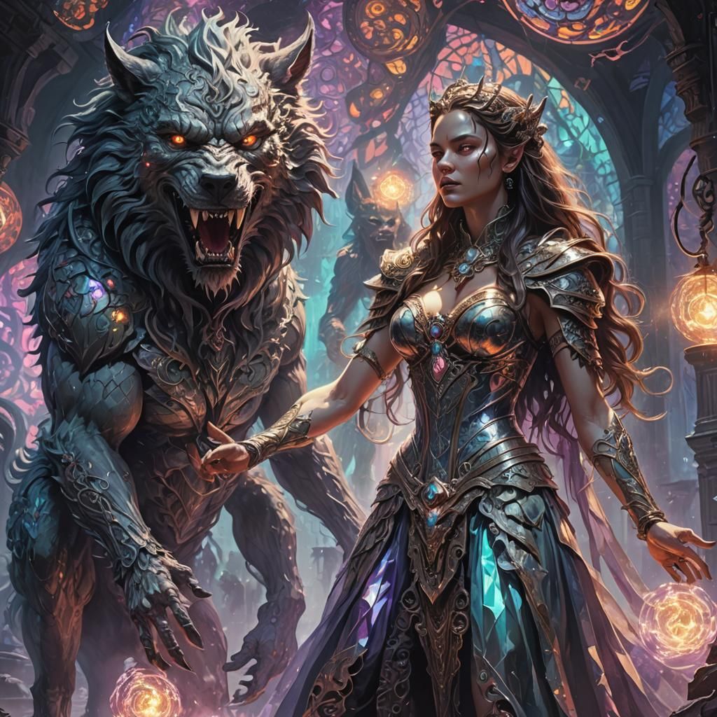 Evil Demigoddess Enslaves Werewolf with Holographic Lighting